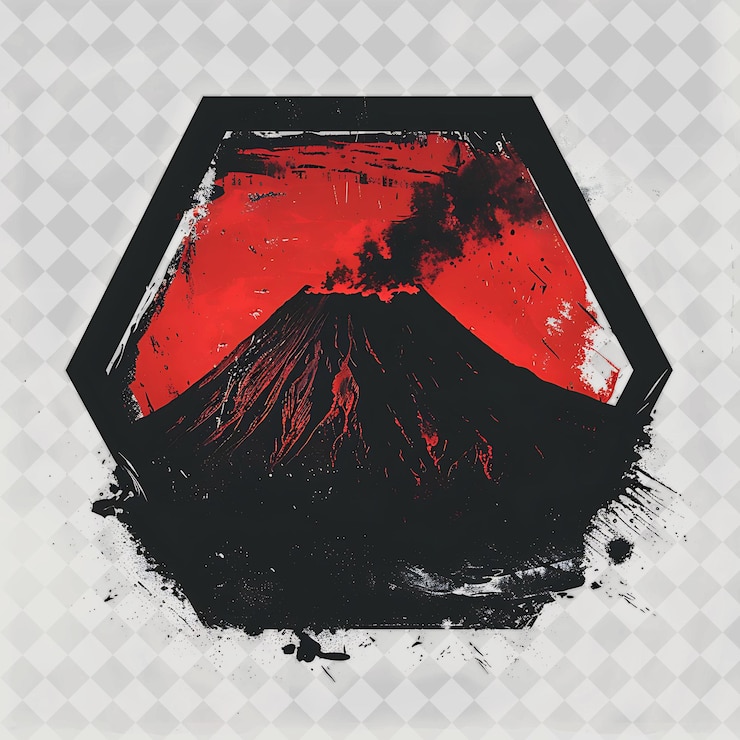 PSD una imagen negra y roja de una montaña con un fondo rojo