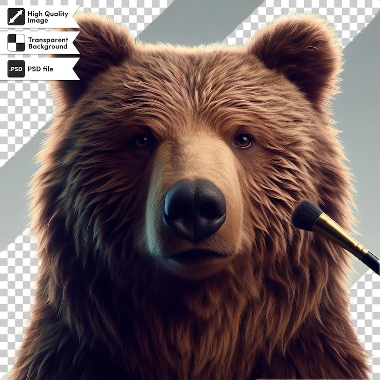 PSD una imagen de un oso marrón con un pincel en la boca