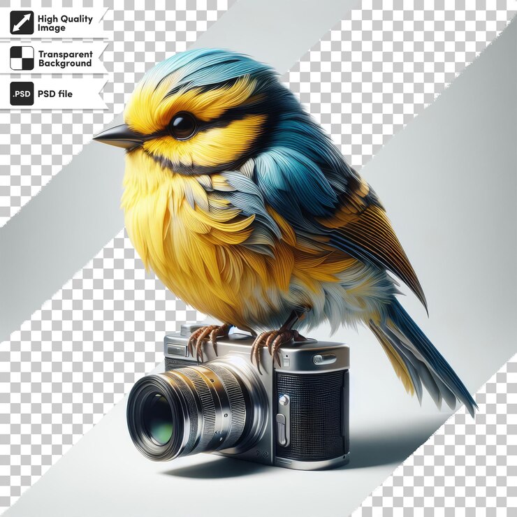 PSD una imagen de un pájaro con una cámara y una cámara con una imagen de una ave en ella