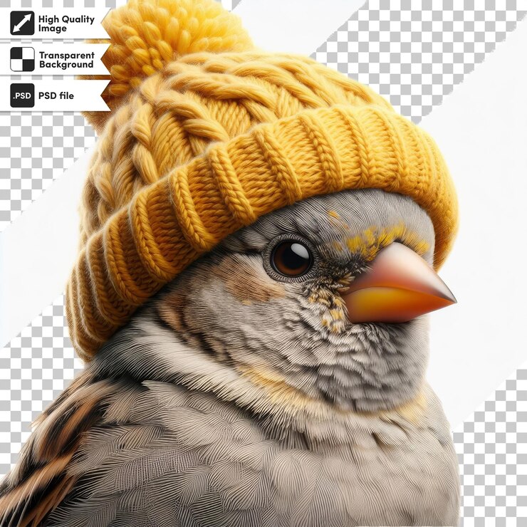 PSD una imagen de un pájaro con un sombrero amarillo en él