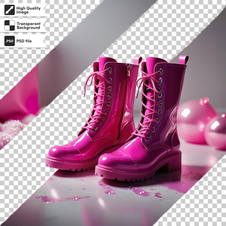 PSD una imagen de un par de botas rosas con las palabras quot botas quot en él