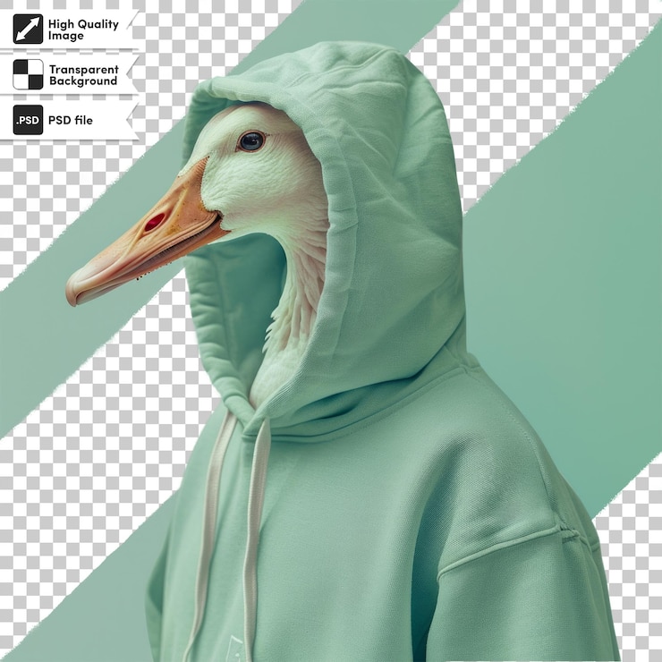 PSD una imagen de un pato con una capucha con un fondo negro