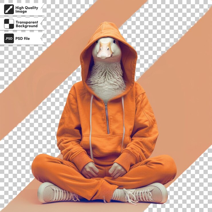 PSD una imagen de una persona con una sudadera naranja con una imagen de un lobo en ella