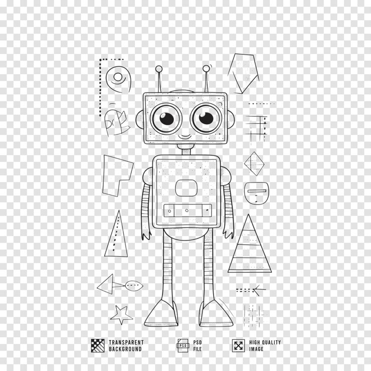 PSD imagen de personaje de robot de dibujos animados con fondo transparente