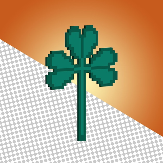 Una imagen pixelada de un trébol de cuatro hojas con una hoja verde a la izquierda.