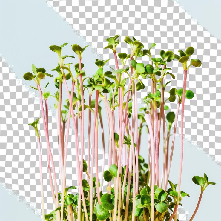 PSD una imagen de una planta con las palabras brotes en un fondo a cuadros