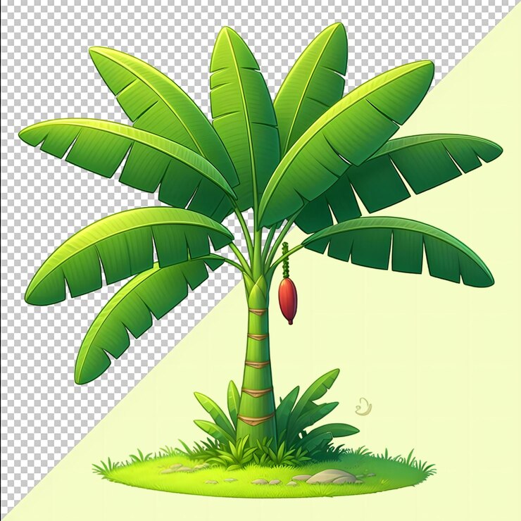 PSD una imagen de una planta de plátano con una imagen de un plátano