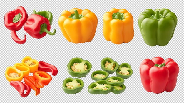 Una imagen PNG de alta resolución muestra el versátil Bell Peppers Whole and Sliced