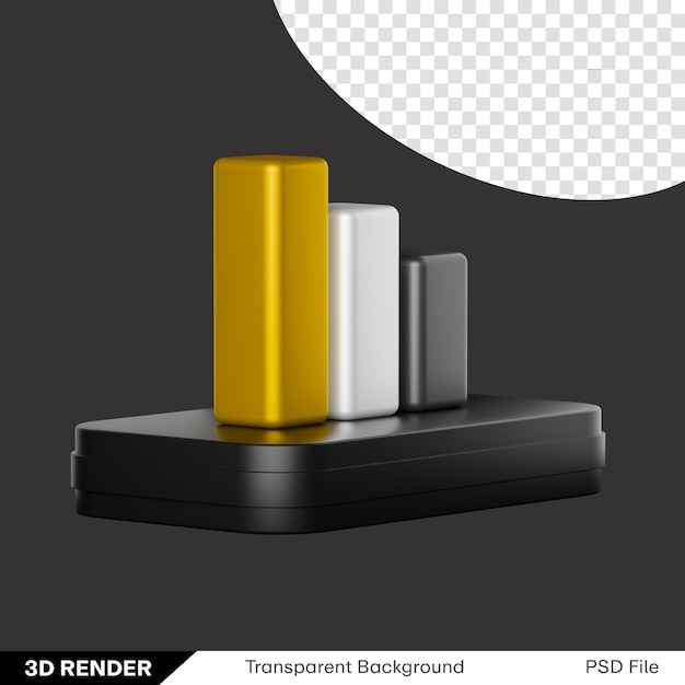 Imagen PNG transparente 3D con gráfico de barras en dorado, blanco y negro