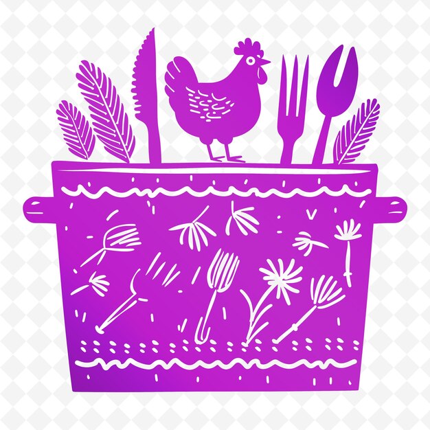 PSD una imagen de un pollo en una olla de flores con un gallo en ella