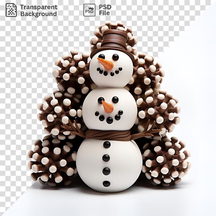 PSD la imagen presenta a dos muñecos de nieve uno blanco y otro marrón de pie uno al lado del otro el muñeco de nieve blanco lleva un sombrero marrón y tiene un pico naranja mientras que el muñón de nieve marrón tiene