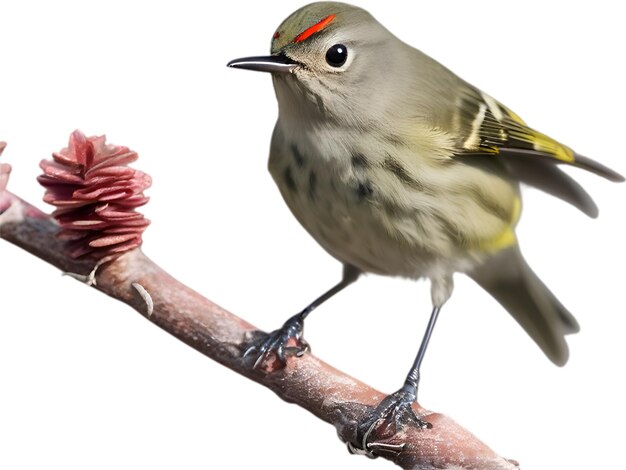 Imagen en primer plano de un pájaro rubycrowned kinglet.