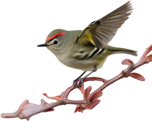 Imagen en primer plano de un pájaro rubycrowned kinglet.