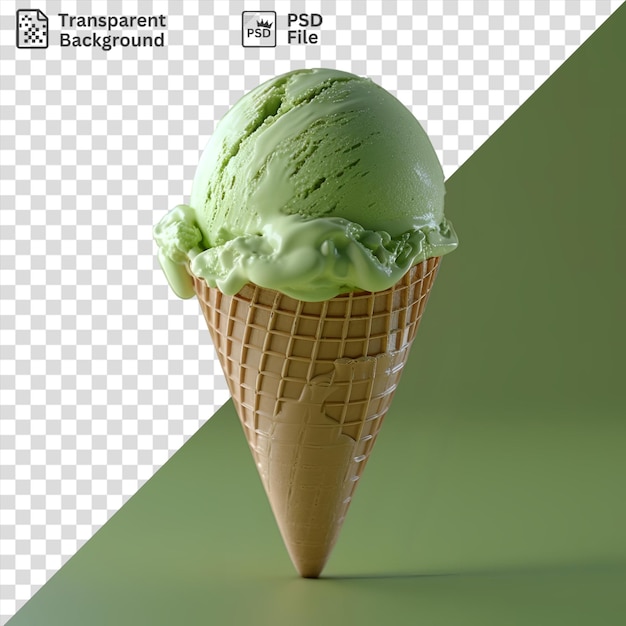 Imagen de psd acumulando cono de helado sobre un fondo verde