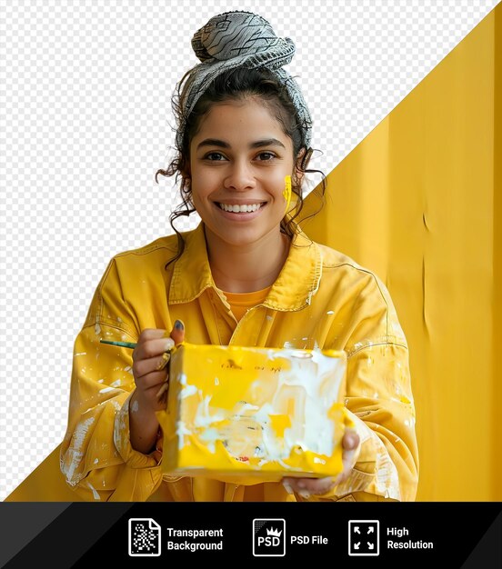 PSD imagen de psd artesano alegre pintando el exterior de la caja png psd