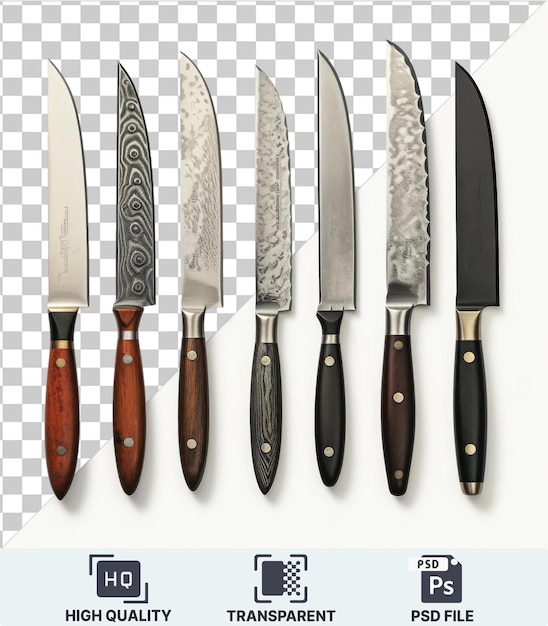 Imagen psd fotográfica realista chef _ s cuchillo culinario conjunto de la tienda de cuchillos