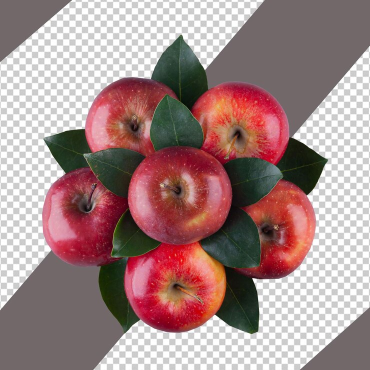 Imagen de PSD de manzanas con hojas y un fondo blanco y negro con fondo transparente