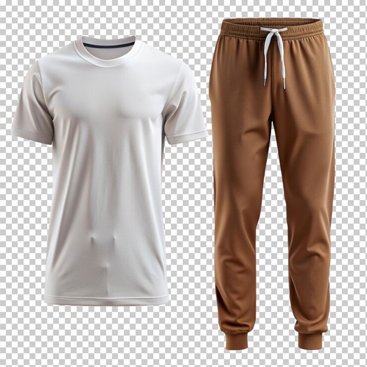 imagen de psd de pantalones de entrenamiento marrones y camisa blanca sobre un fondo transparente