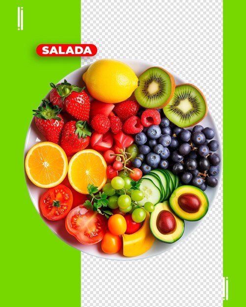 PSD imagen psd de plato de ensalada y fruta sin fondo