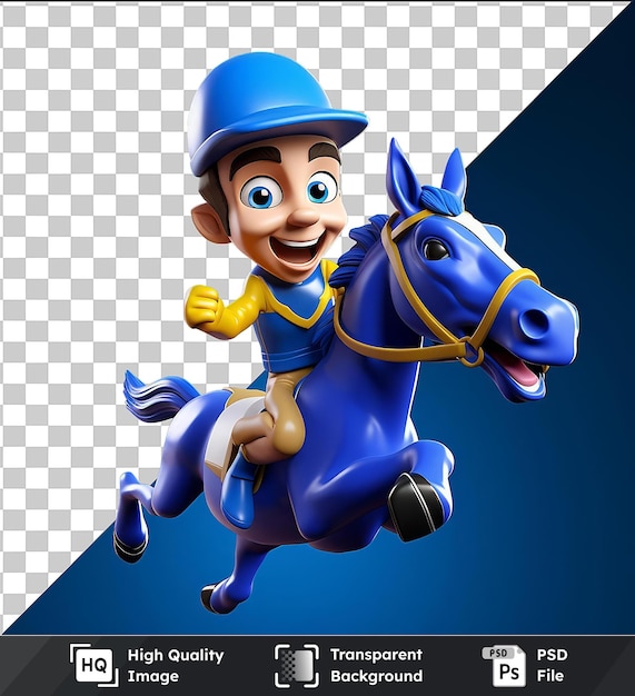 Imagen de psd transparente 3d caballo de carreras jockey dibujos animados ganando una imagen de carrera