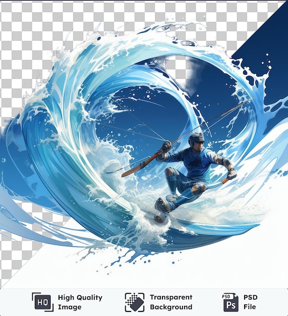 Imagen psd transparente en 3d de un kitesurfista montando en las olas