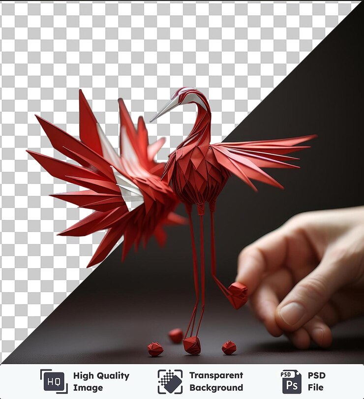 PSD imagen de psd transparente de un artista de origami 3d doblando una grúa