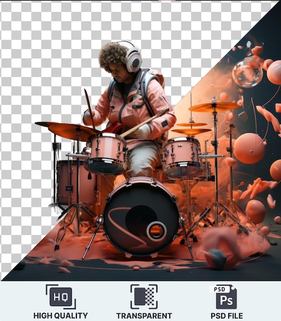 PSD imagen de psd transparente del baterista 3d tocando en una banda
