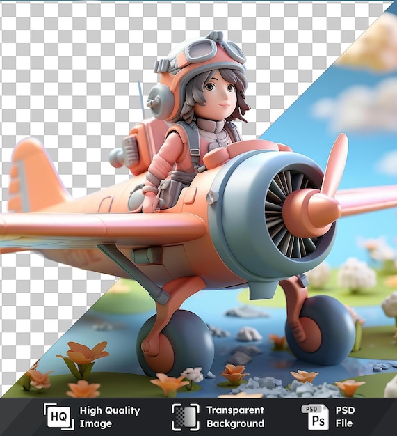 PSD imagen de psd transparente dibujos animados de piloto 3d volando un avión