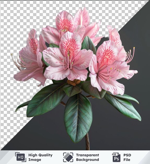 Imagen psd transparente de flores de rododendro rosado y hojas verdes