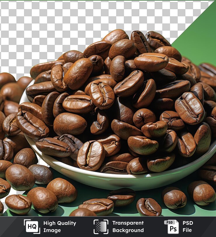 PSD imagen psd transparente fotográfica realista barista de granos de café en un cuenco