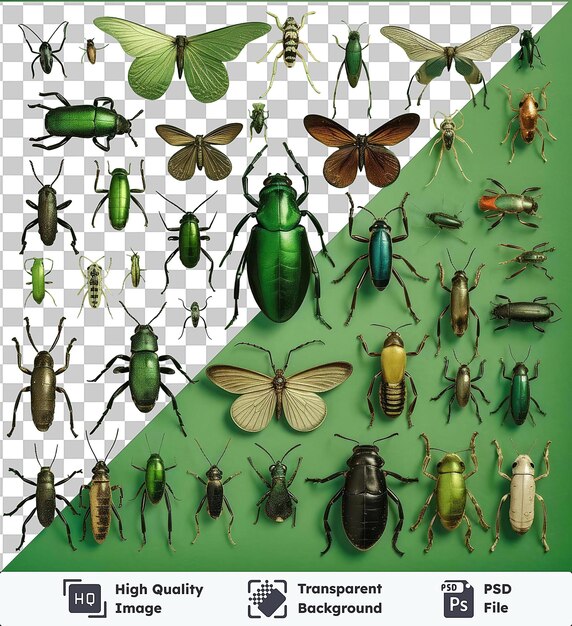 PSD imagen psd transparente fotográfica realista de la colección de insectos de entomólogo
