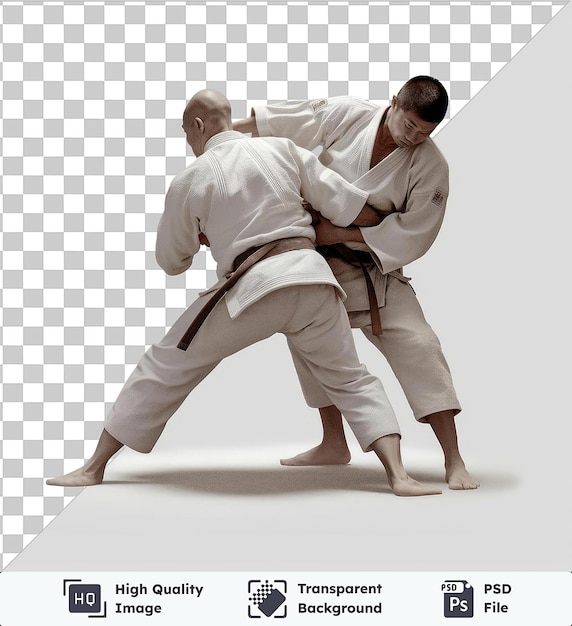 Imagen psd transparente fotográfica realista del maestro de judo en el partido de judo