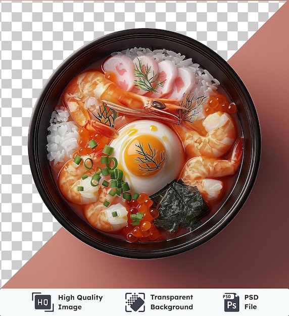 Imagen de psd transparente ishikari nabe en un cuenco de arroz y camarones