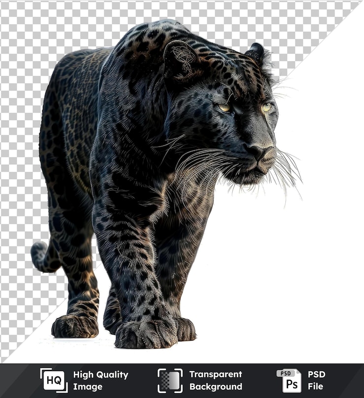 PSD imagen psd transparente de leopardo negro con características distintivas como la nariz negra y los ojos amarillos largos