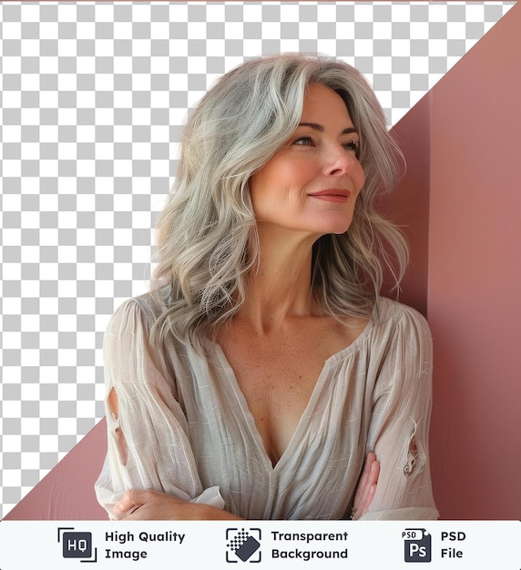 PSD imagen de psd transparente mujer hermosa de mediana edad con vestido casual de pie mirando hacia el lado relajar el perfil posa con rostro natural con sonrisa confiada