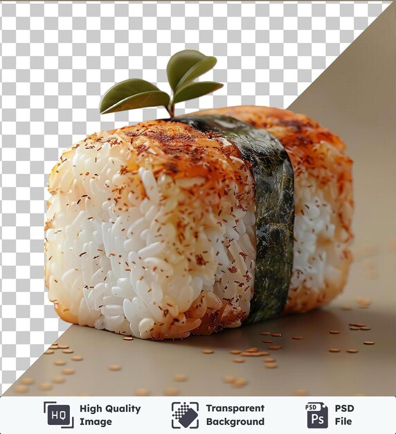 PSD imagen de psd transparente yaki onigiri con hojas verdes sobre un fondo transparente