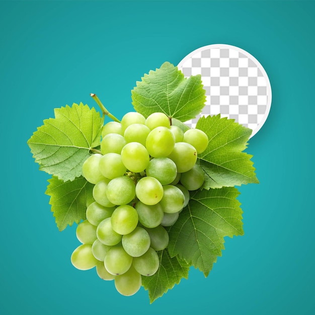 Una imagen de un racimo de uvas con una hoja verde