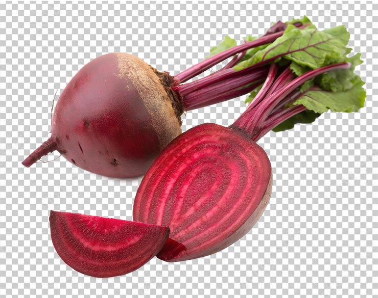 PSD una imagen de una raíz de remolacha con la parte cortada aislada sobre un fondo transparente png y psd