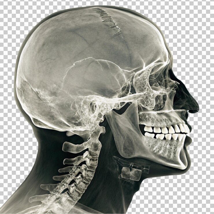 PSD imagen de rayos x que muestra un cráneo humano