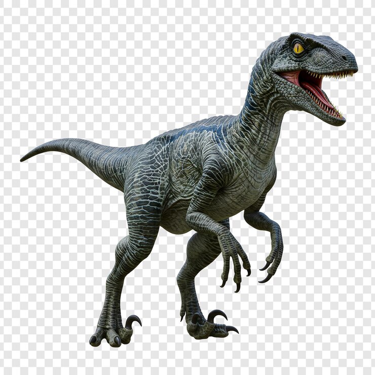 PSD una imagen realista de un dinosaurio velociraptor