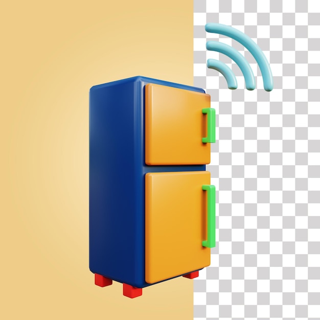 Una imagen de un refrigerador con una cubierta azul y naranja.