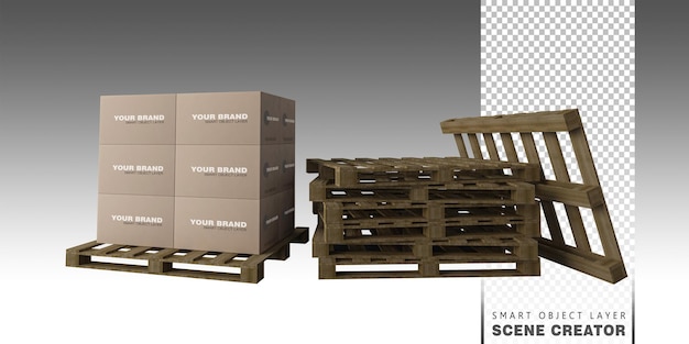 Imagen de renderizado 3d de cajas en palet de madera