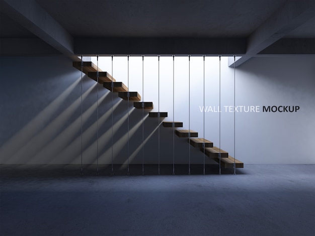 Imagen de renderizado 3d de escalera de hormigón con sombra en la pared