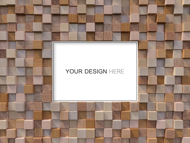 PSD imagen de renderizado 3d de pared de madera cúbica