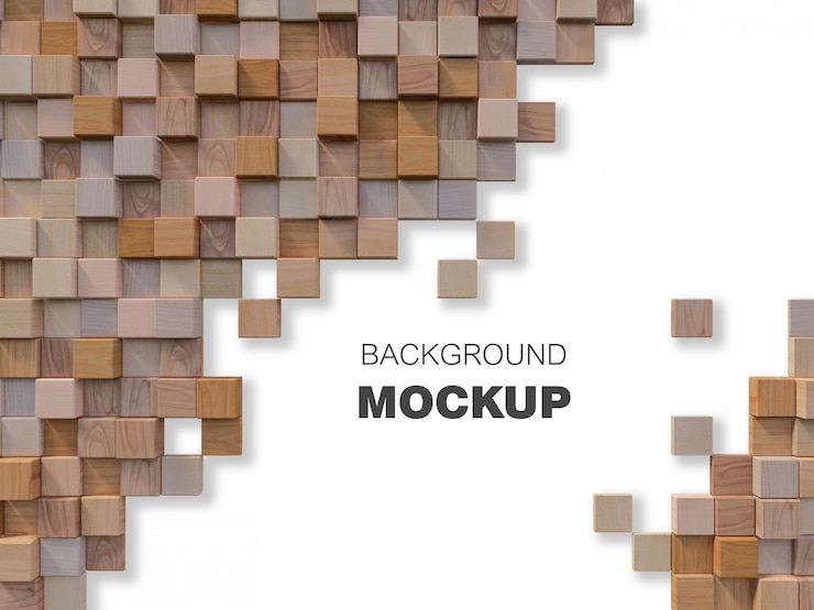 PSD imagen de renderizado 3d de pared de madera cúbica