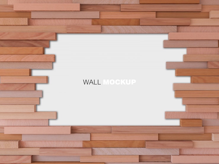 PSD imagen de renderizado 3d de pared de madera cúbica