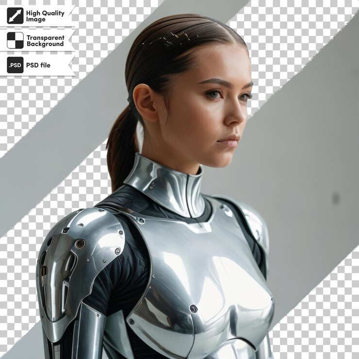 PSD una imagen de un robot femenino con un fondo blanco y negro