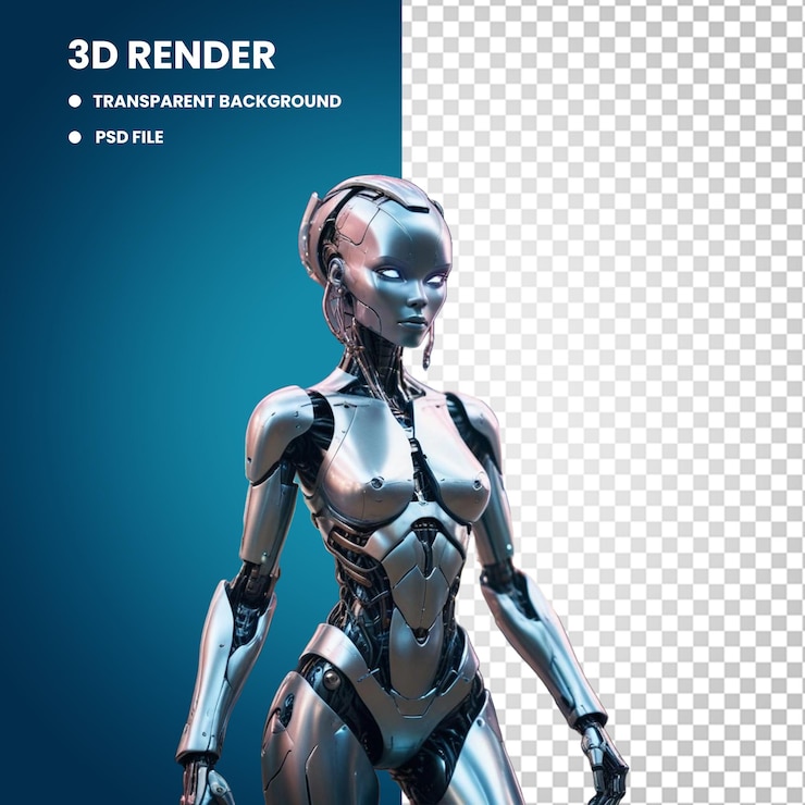 PSD una imagen de un robot hembra que dice 3d