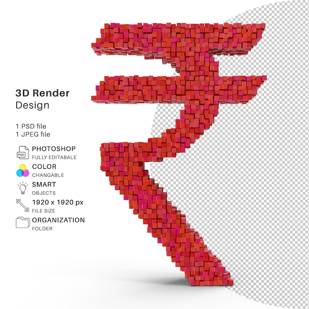 PSD una imagen roja en 3d de un símbolo en 3d con un cuadrado rojo.