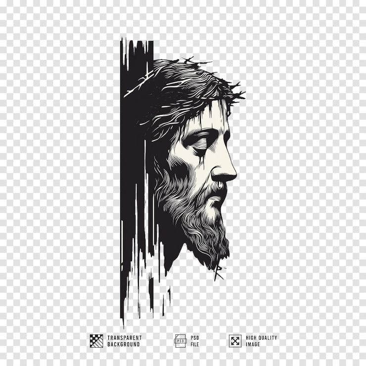 PSD imagen del rostro de cristo detrás de la cruz con fondo transparente
